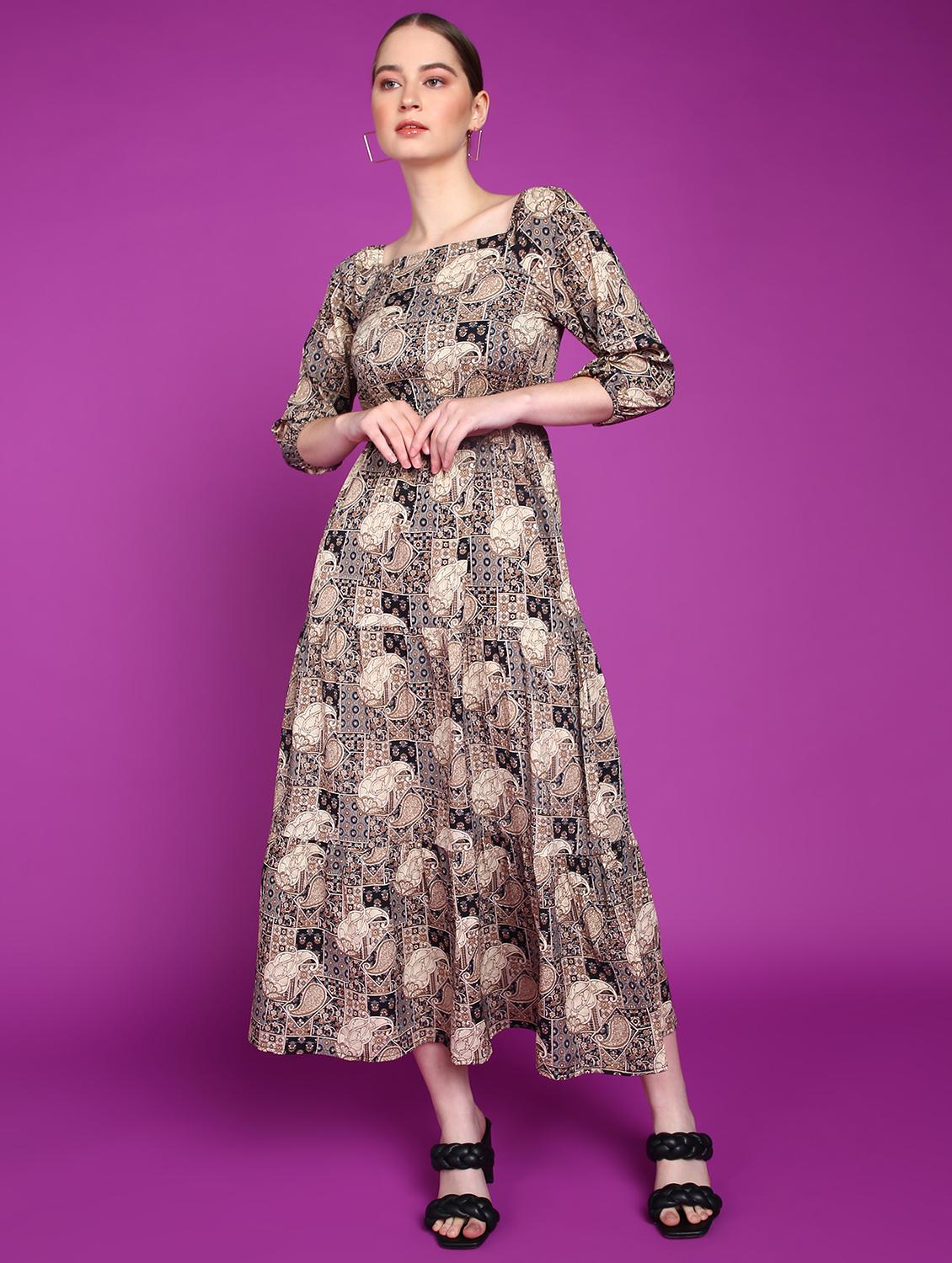 women printed square neck tiered dress - 21523820 - Zoom Image - 0