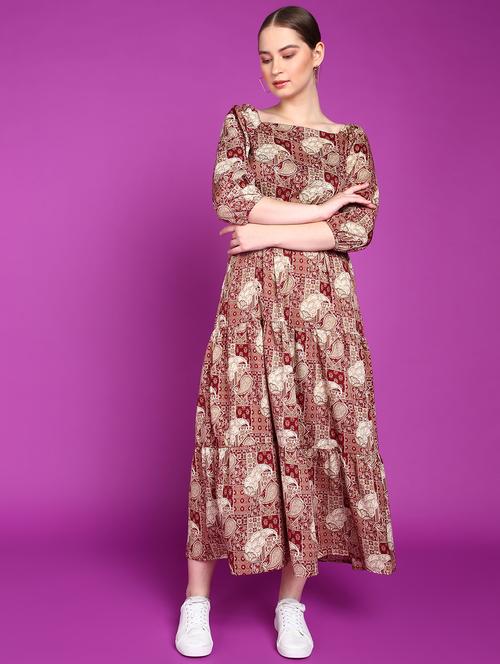 women printed square neck tiered dress - 21523821 -  Standard Image - 0
