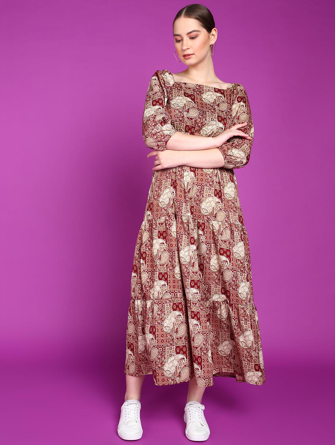 women printed square neck tiered dress - 21523821 -  Zoom Image - 0