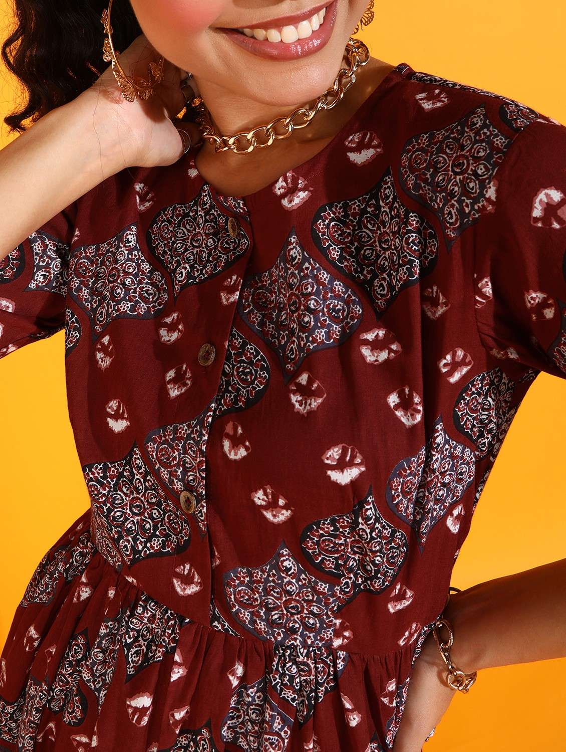 women printed round neck a-line dress - 21523825 - Standard Image - 4