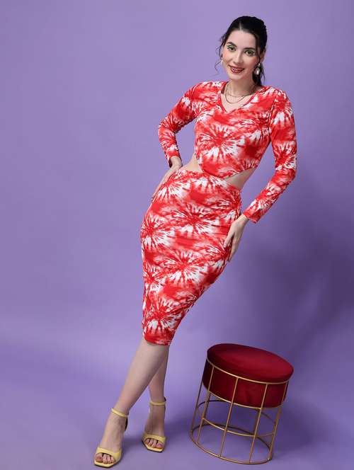 women printed cutout detailed bodycon dress - 21523845 -  Standard Image - 0