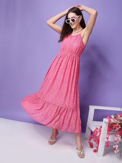 women floral printed sleeveless tiered dress - 21523849 - Standard Image - 0