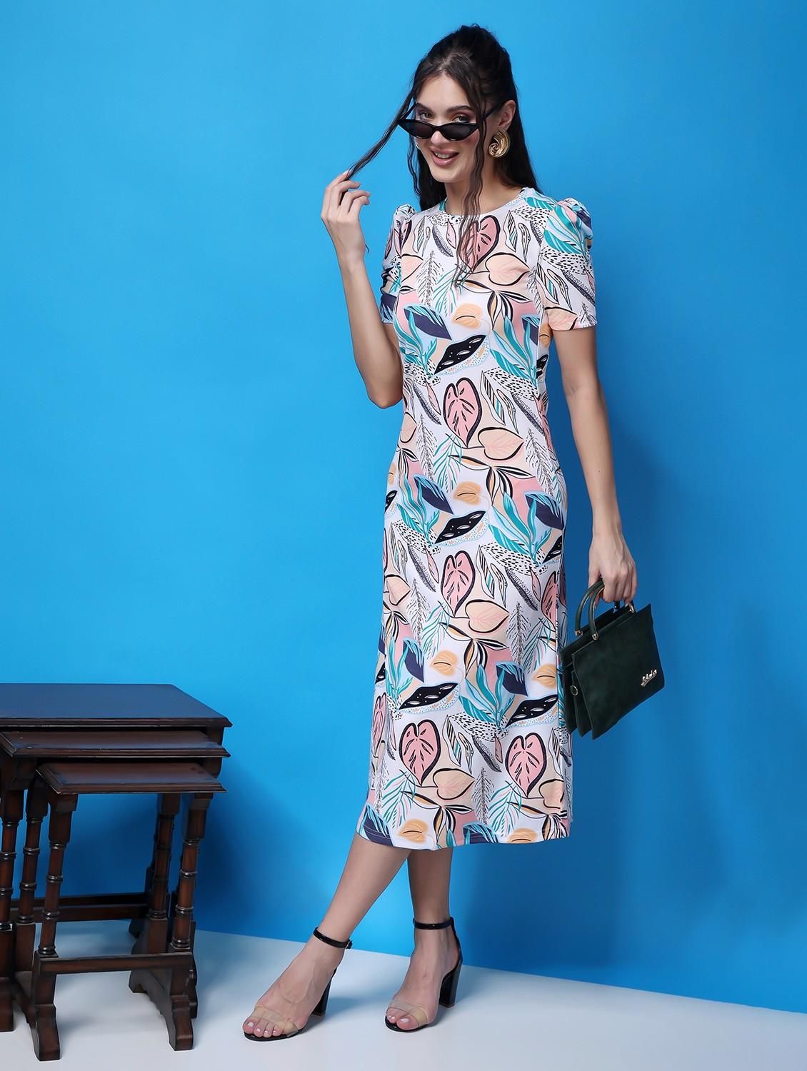 women printed short sleeves sheath dress - 21523852 - Zoom Image - 0
