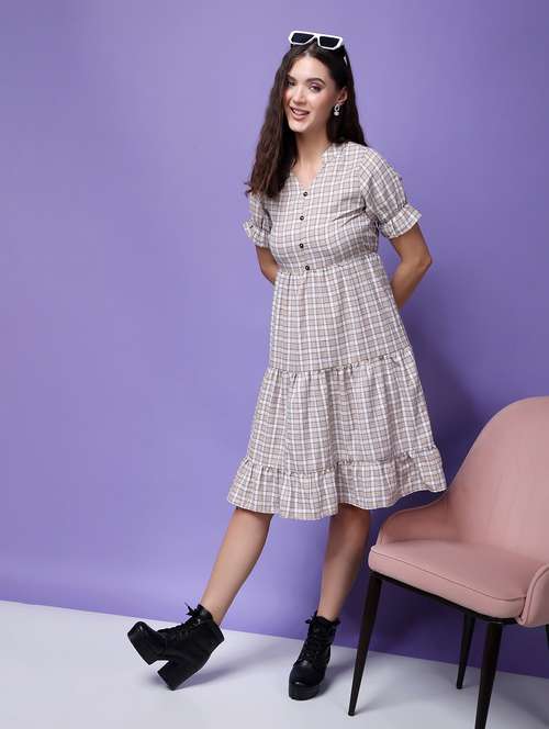 women checked printed tiered dress - 21523856 -  Standard Image - 0
