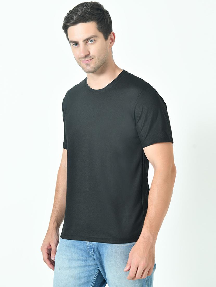 men black poly cotton plain t-shirt - 21523909 - Standard Image - 1