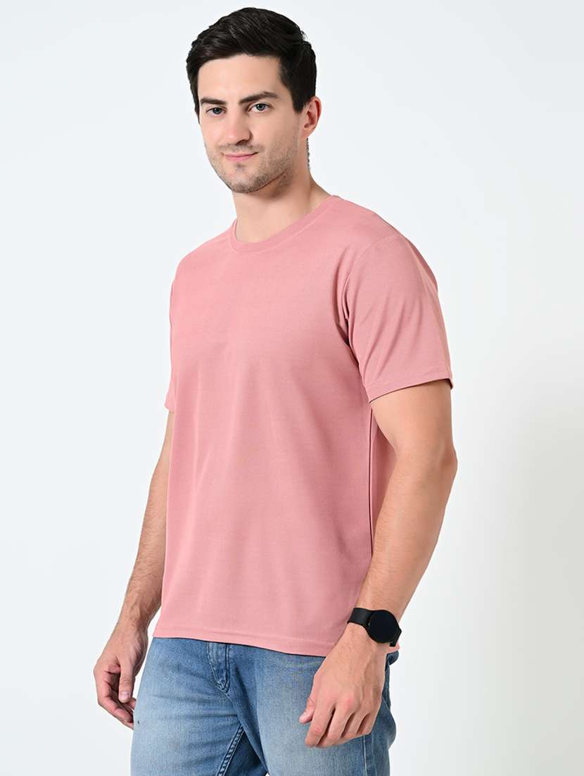 men pink poly cotton plain t-shirt - 21523913 -  Standard Image - 1
