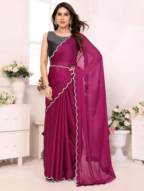 pink chiffon bordered saree with blouse - 21523915 - Standard Image - 0