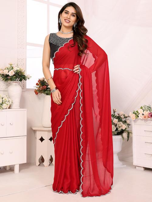 women solid embellished saree with blouse - 21523917 -  Standard Image - 0