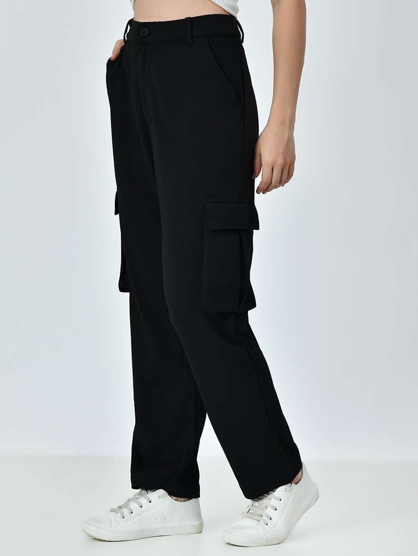 women solid high rise cargo pant - 21523992 -  Standard Image - 1