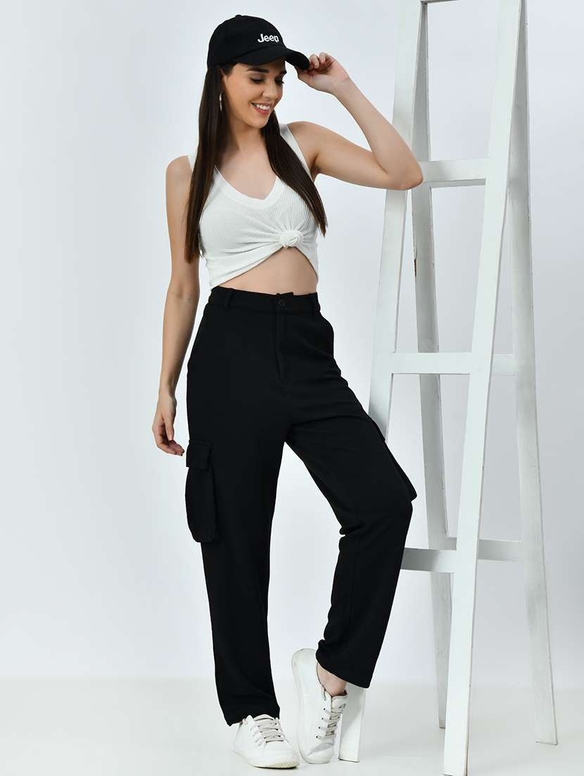 women solid high rise cargo pant - 21523992 -  Standard Image - 4