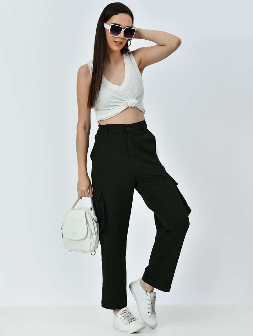 women solid high rise cargo pant - 21523995 -  Standard Image - 4