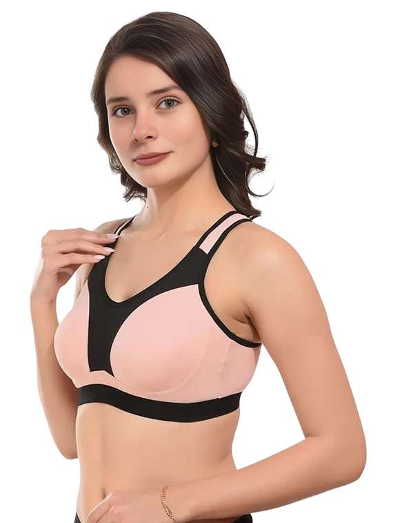 women pink cotton blend sports bra - 21523999 - Standard Image - 1