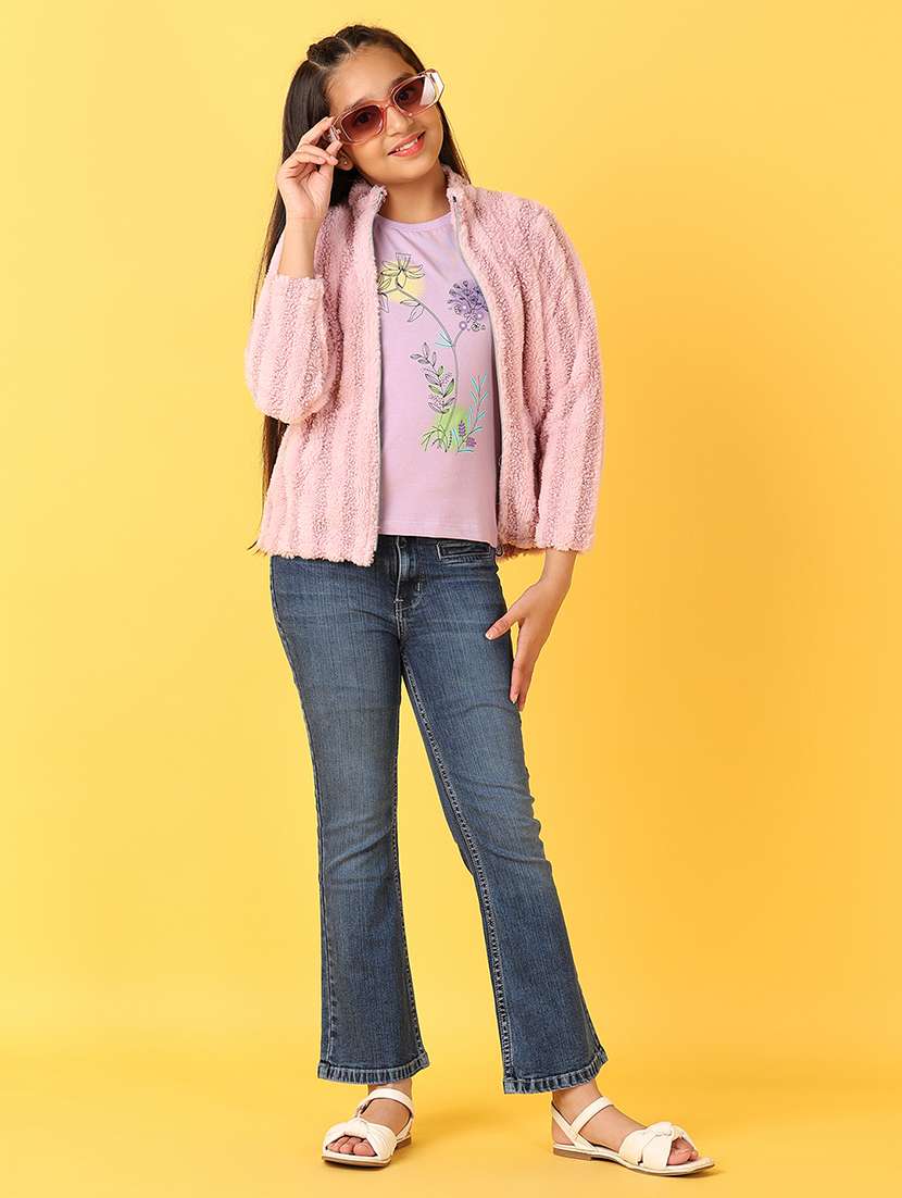 girls plain stand collar fur zip-up jacket - 21524061 -  Standard Image - 4