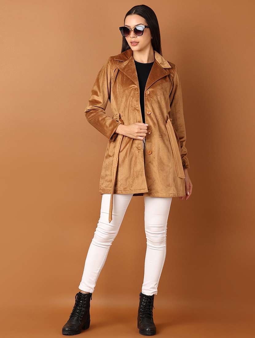 women brown solid full sleeve trench coat - 21524072 -  Standard Image - 4