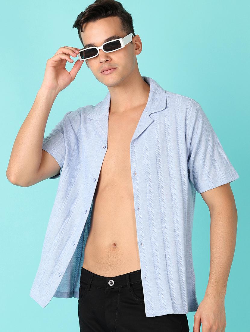 men short sleeves self design casual shirt - 21524169 -  Standard Image - 1