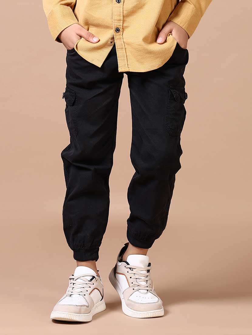 boys black solid mid rise jogger - 21524171 -  Standard Image - 1