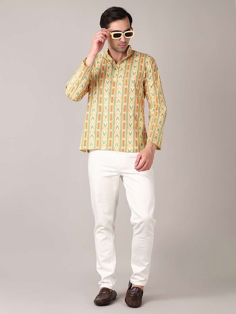 men printed cotton short kurta - 21524178 -  Standard Image - 4