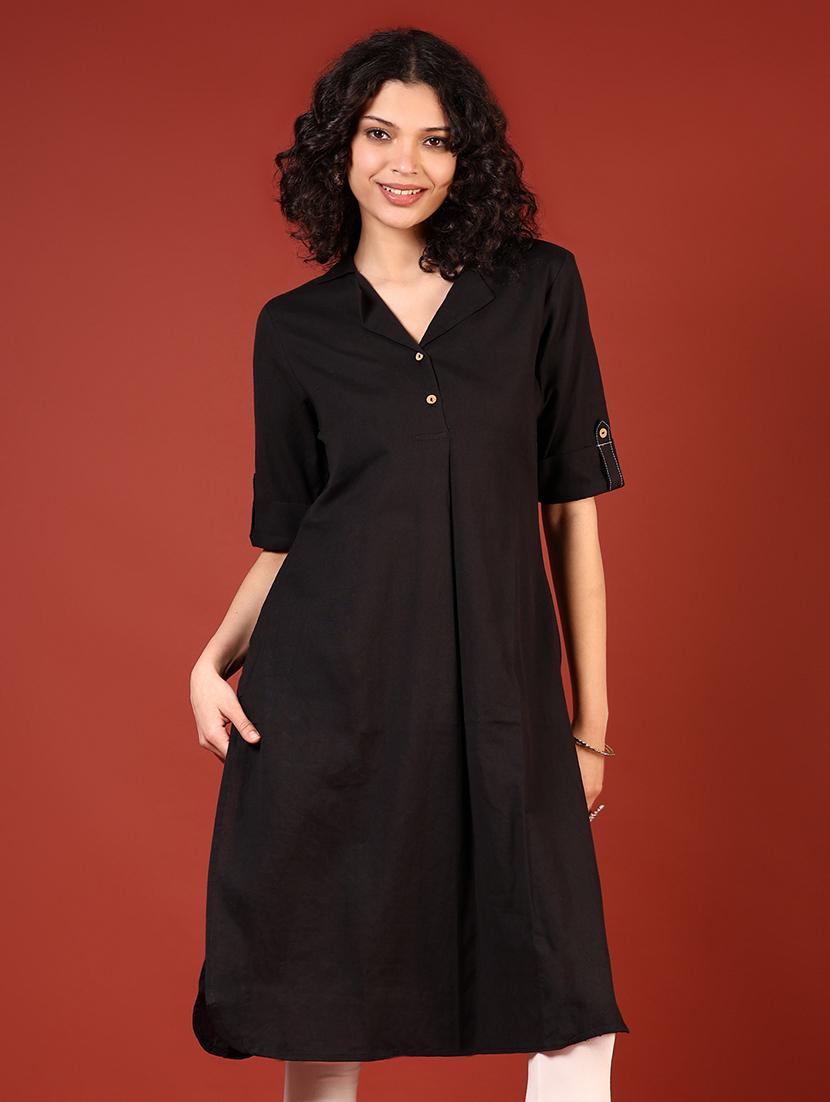 women solid roll-up sleeves straight kurta - 21524181 -  Zoom Image - 0