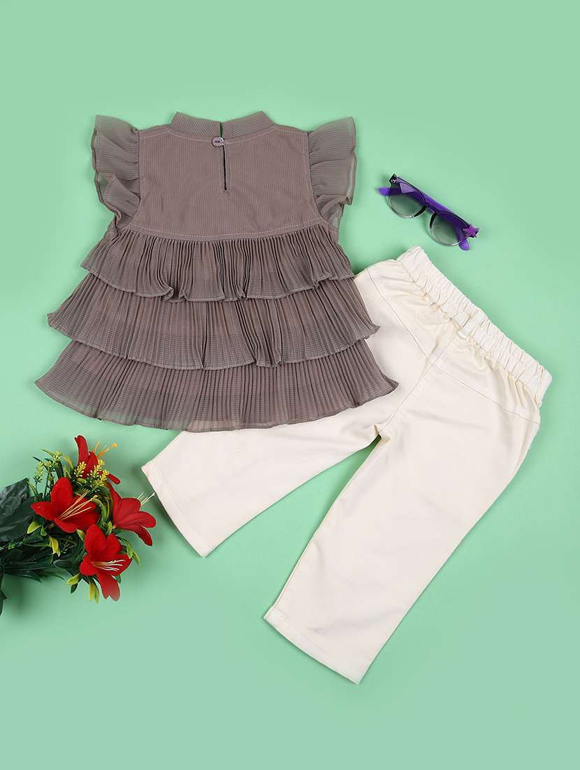 girls grey solid casual wear capri set - 21524213 -  Standard Image - 1