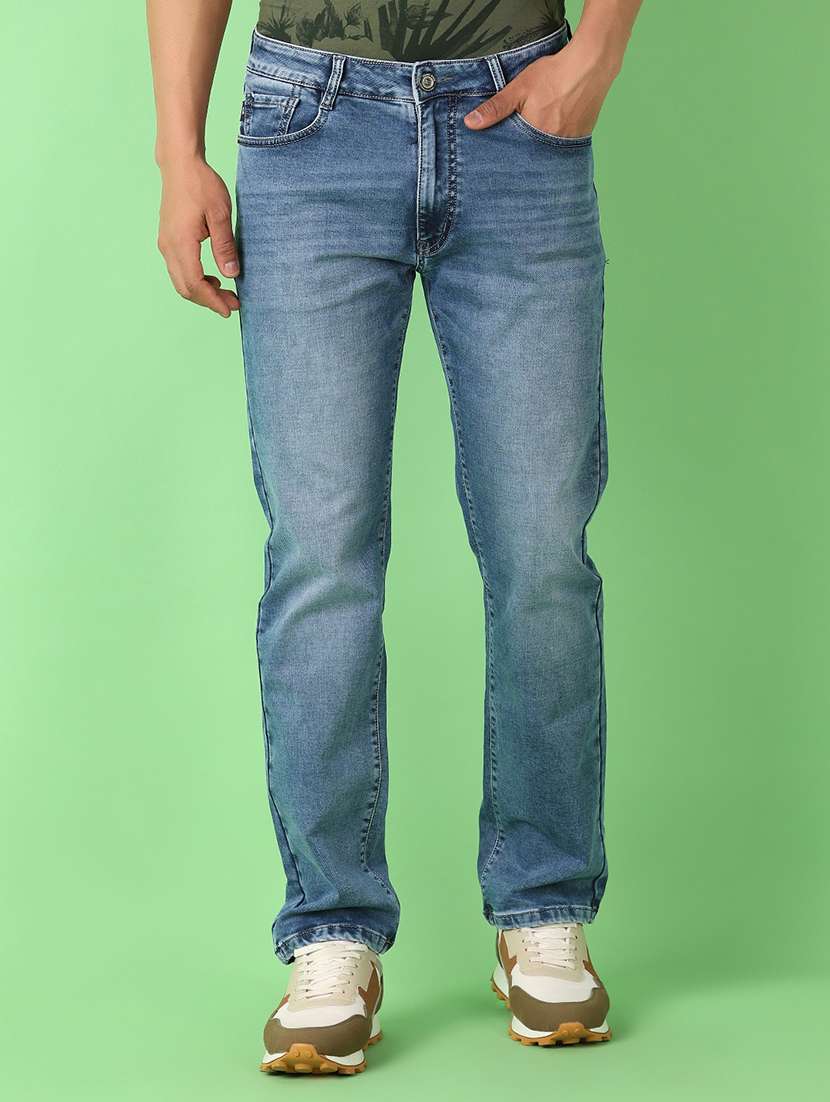 men mid rise plain jeans