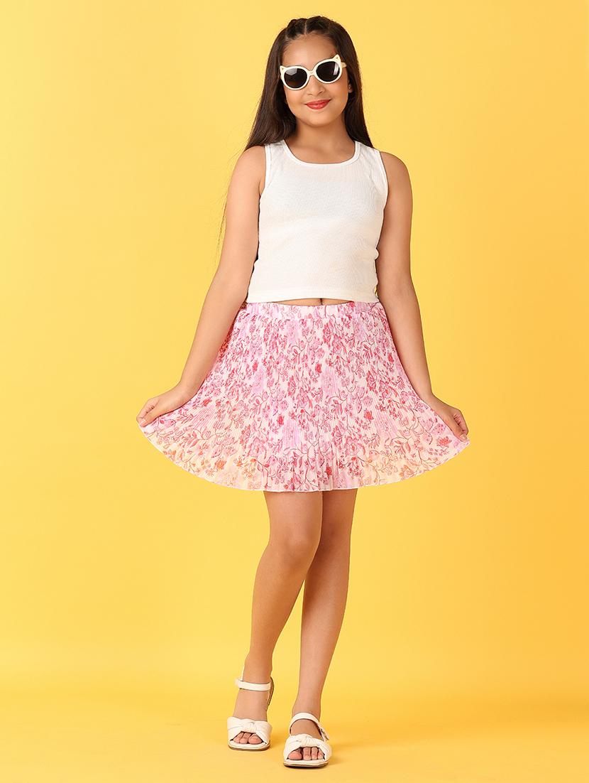 girls pink floral printed flared skirt - 21524352 - Standard Image - 4