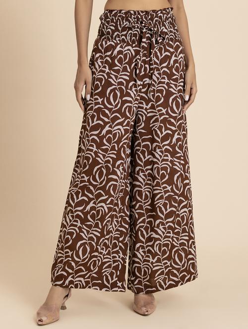 women coffee brown rayon wide leg trouser - 21524804 - Standard Image - 0