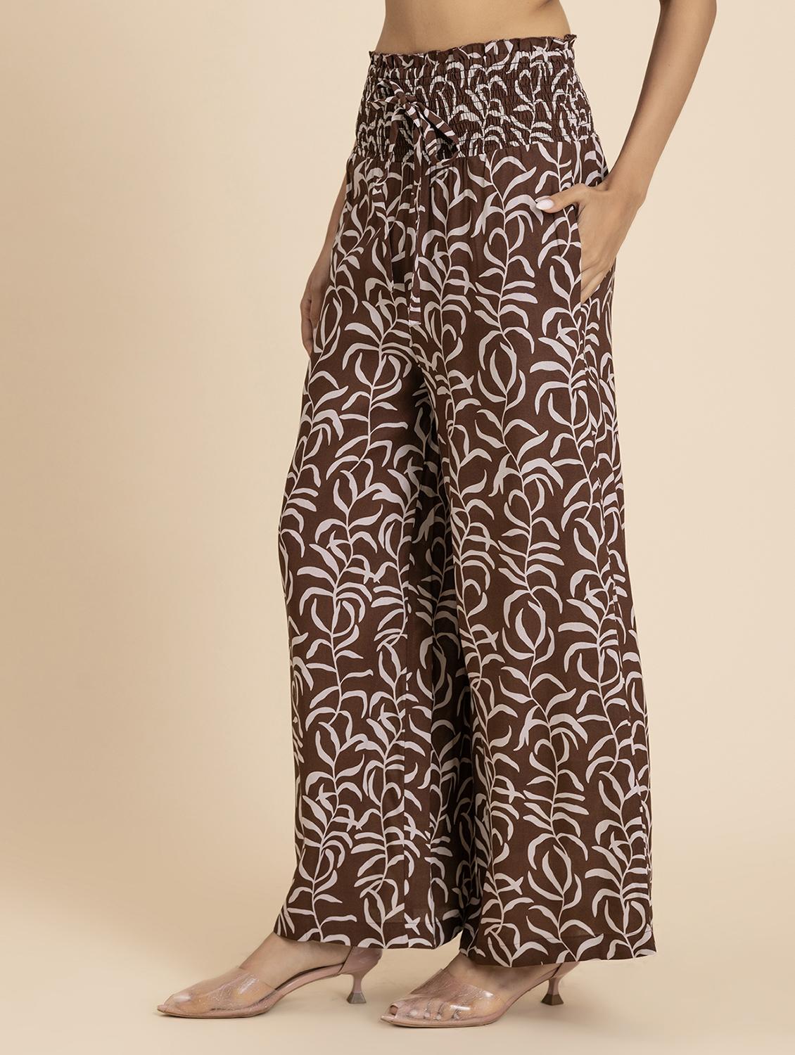 women coffee brown rayon wide leg trouser - 21524804 - Standard Image - 1
