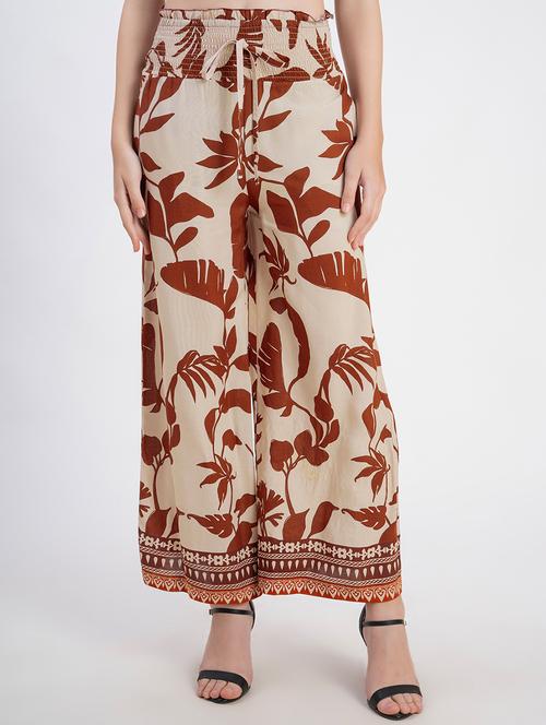 women cream rayon wide leg trouser - 21524806 -  Standard Image - 0