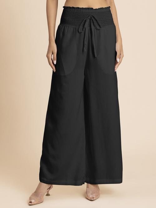 women black rayon wide leg trouser - 21524807 - Standard Image - 0