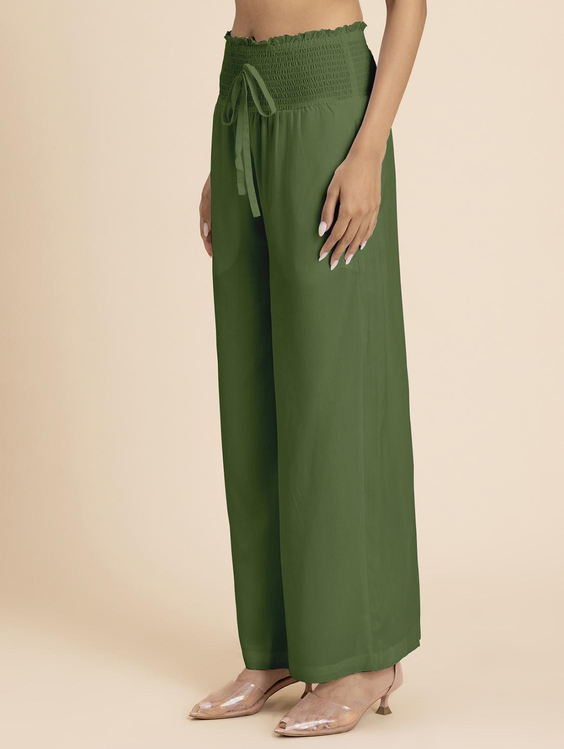 women green rayon wide leg trouser - 21524808 - Standard Image - 1
