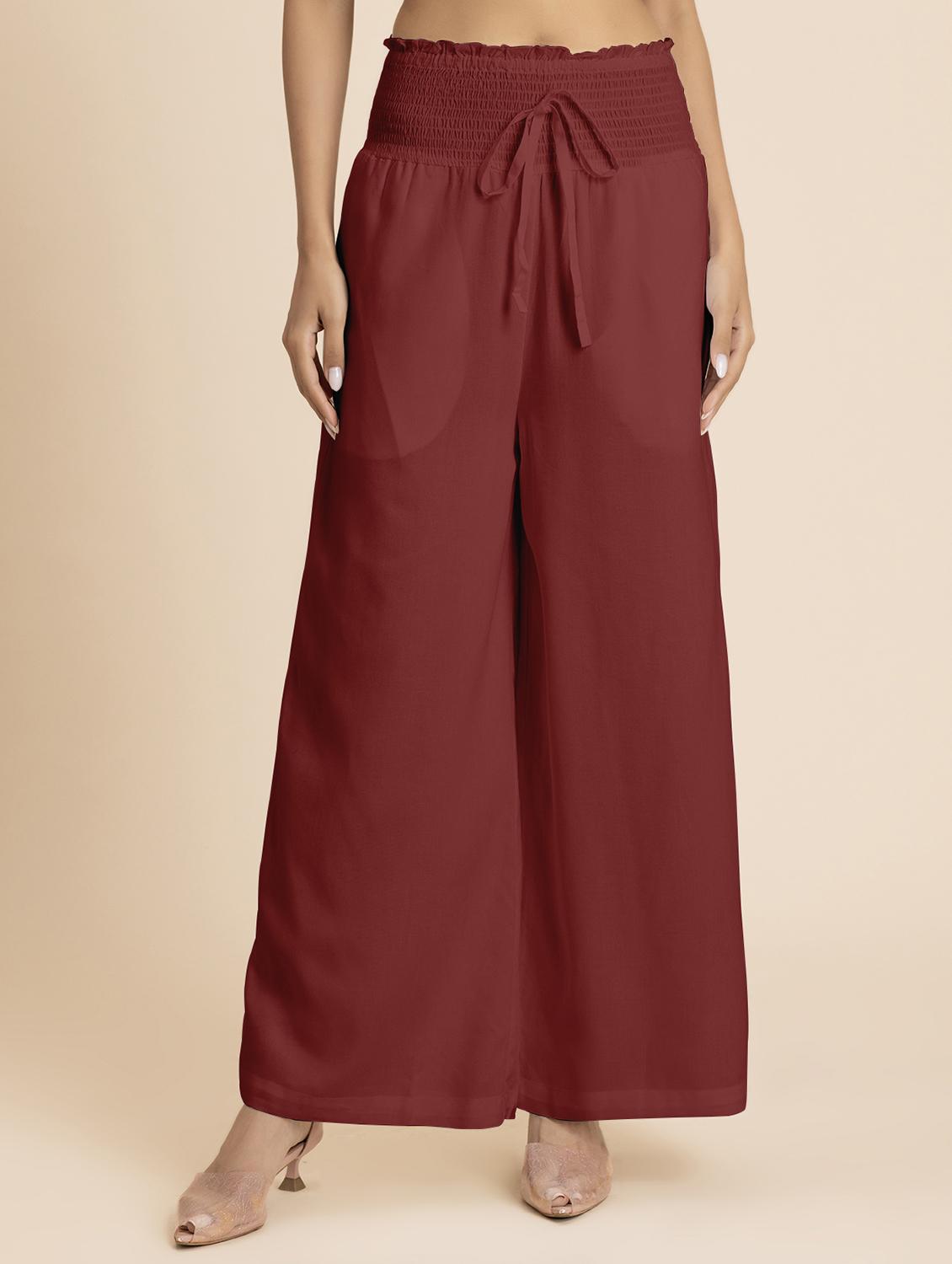 women maroon rayon wide leg trouser - 21524809 - Zoom Image - 0