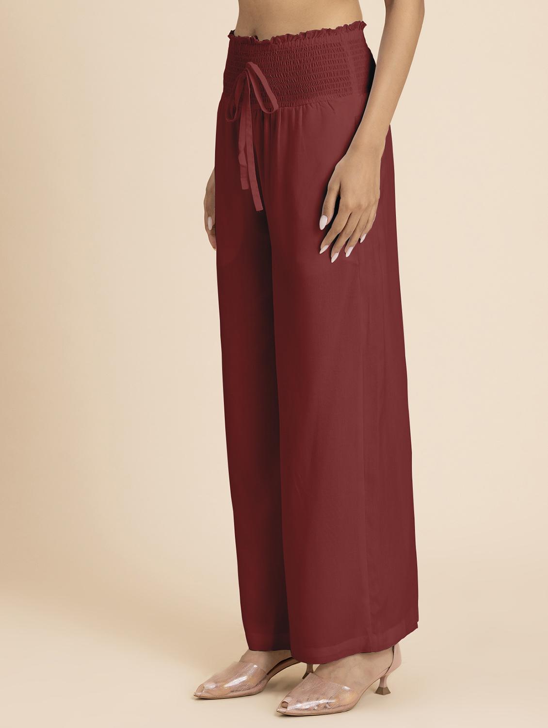 women maroon rayon wide leg trouser - 21524809 -  Standard Image - 1