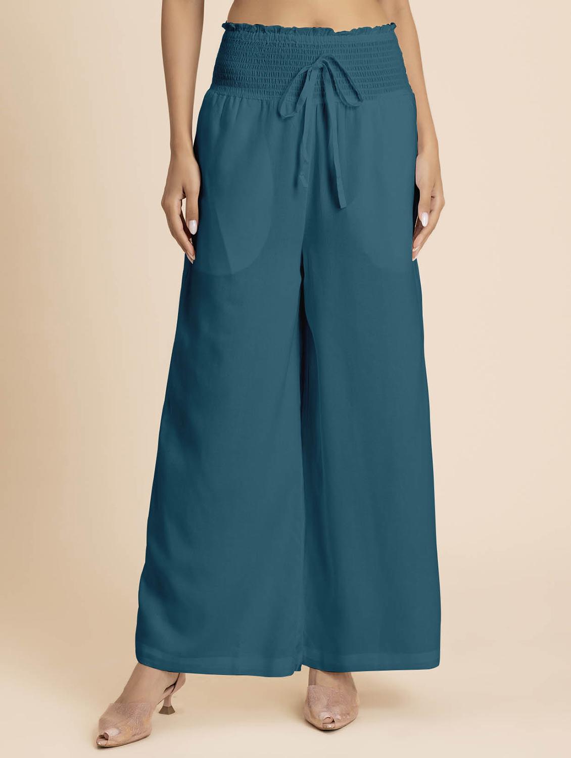 women teal rayon wide leg trouser - 21524810 -  Zoom Image - 0