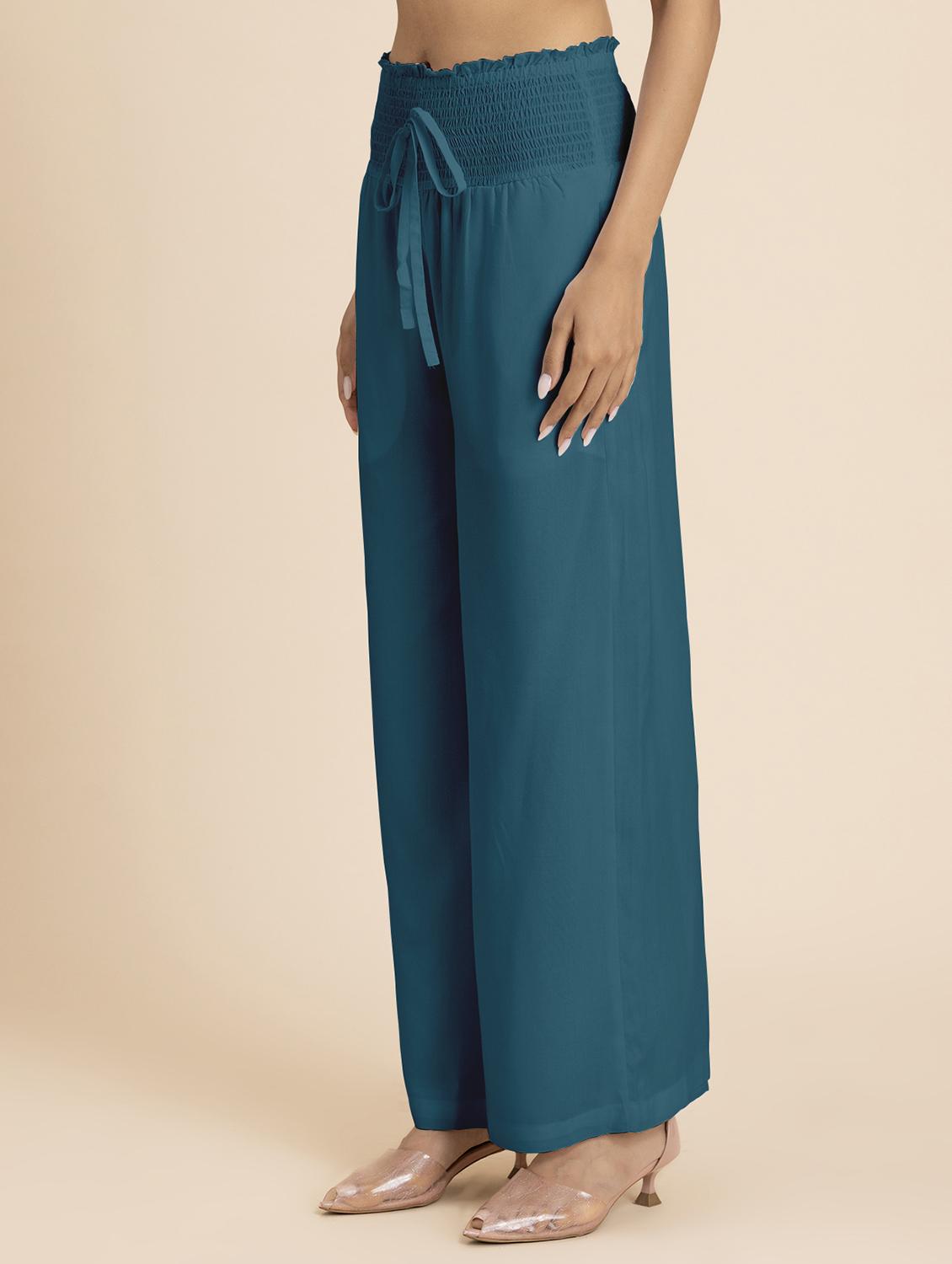 women teal rayon wide leg trouser - 21524810 - Standard Image - 1