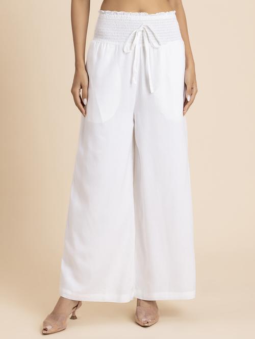 women white rayon wide leg trouser - 21524811 - Standard Image - 0