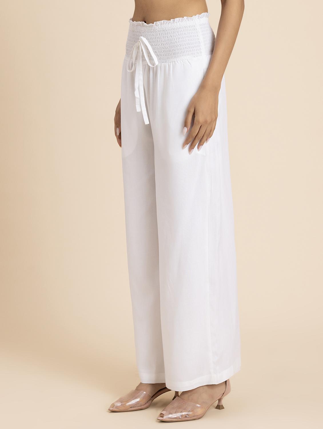 women white rayon wide leg trouser - 21524811 -  Standard Image - 1