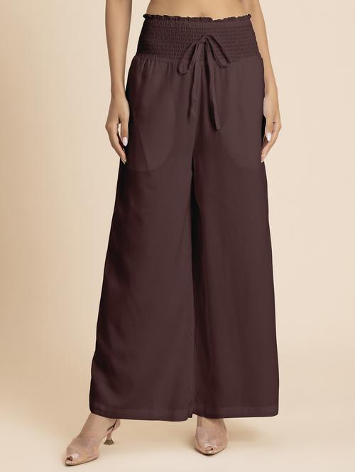 women coffee brown rayon wide leg palazzo - 21524812 -  Standard Image - 0