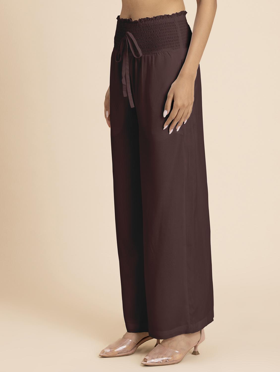 women coffee brown rayon wide leg palazzo - 21524812 - Standard Image - 1