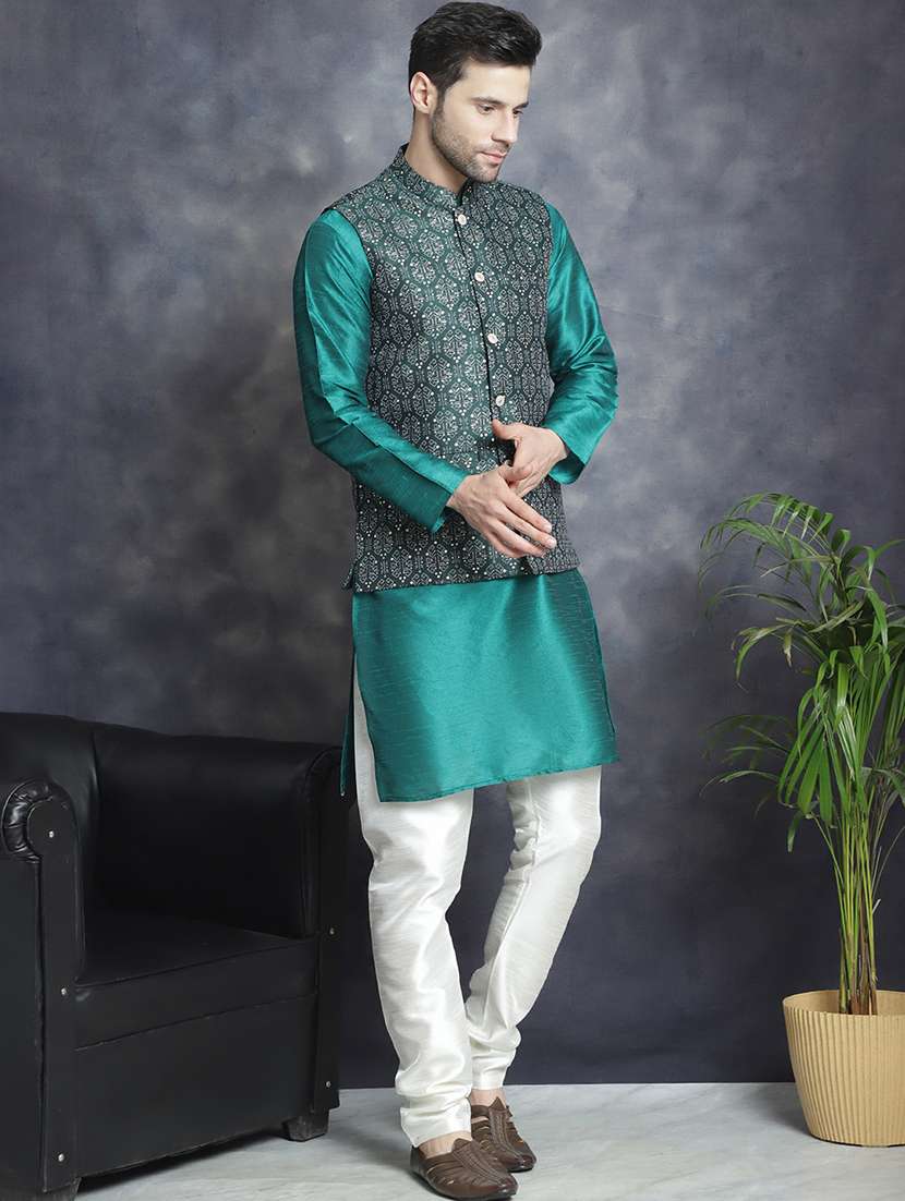 men solid kurta pyjama set with printed jacket - 21524832 -  Standard Image - 1