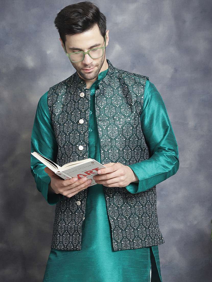 men solid kurta pyjama set with printed jacket - 21524832 -  Standard Image - 4