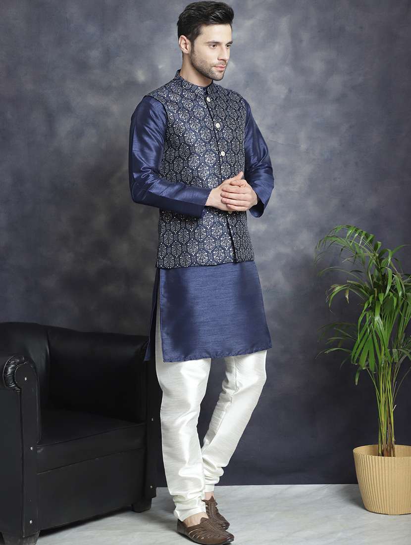 men solid kurta pyjama set with printed jacket - 21524836 -  Standard Image - 1
