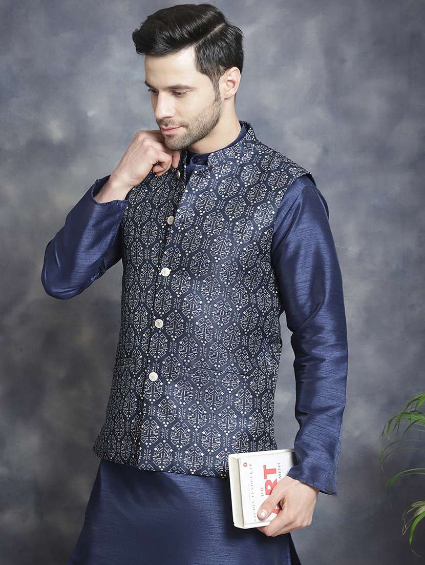 men solid kurta pyjama set with printed jacket - 21524836 -  Standard Image - 4