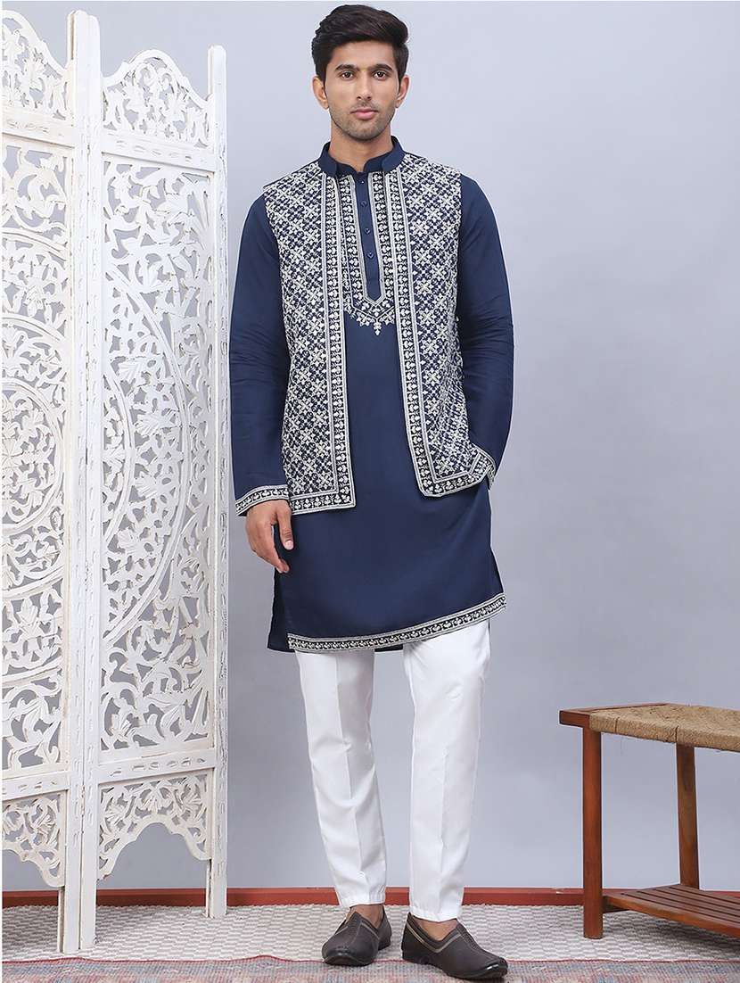 men embroidered kurta pyjama with jacket  - 21524841 -  Standard Image - 1