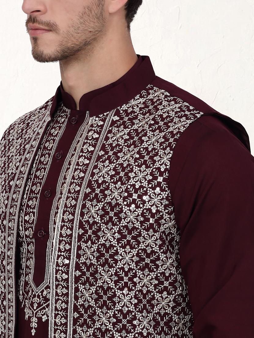men embroidered mandarin neck kurta pyjama with jacket ethnic wear set - 21524849 - Standard Image - 4