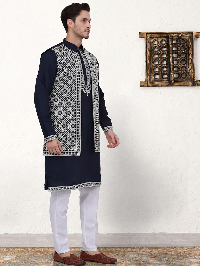 men embroidered kurta pyjama with jacket  - 21524850 -  Standard Image - 1
