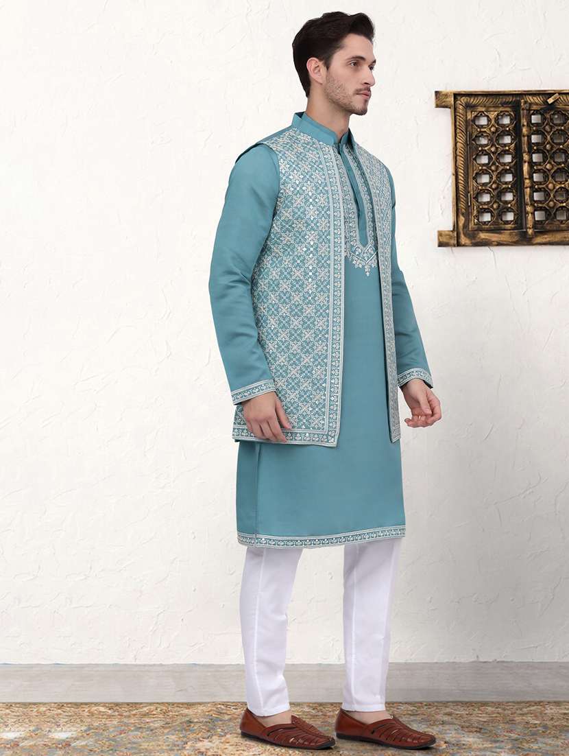 men embroidered kurta pyjama with jacket ethnic wear set - 21524852 -  Standard Image - 1