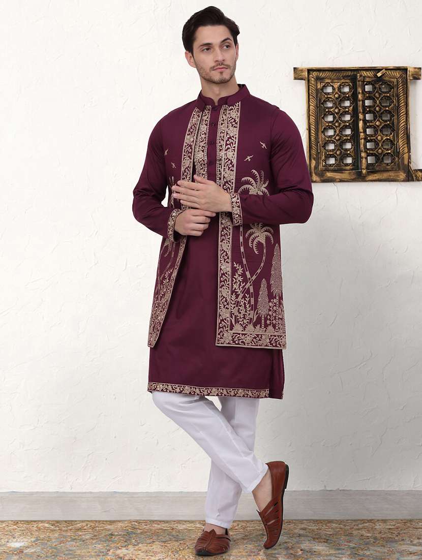 men embroidered kurta pyjama with jacket - 21524853 - Zoom Image - 0