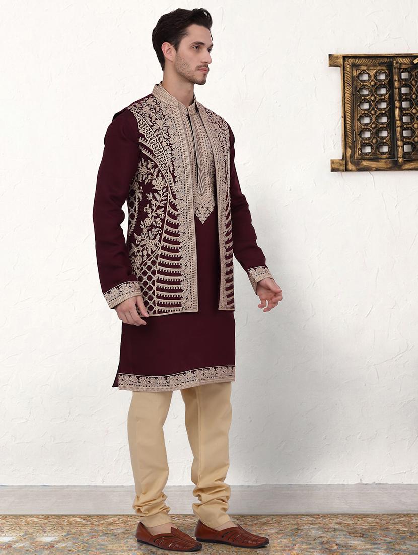 men embroidered kurta pyjama with jacket ethnic wear set - 21524858 -  Standard Image - 1