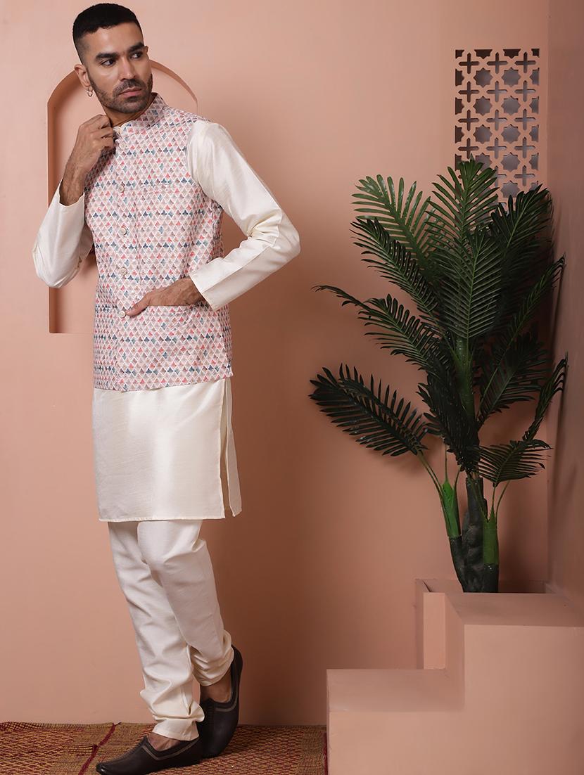 men mandarin neck kurta pyjama with jacket ethnic wear set - 21524864 - Standard Image - 1