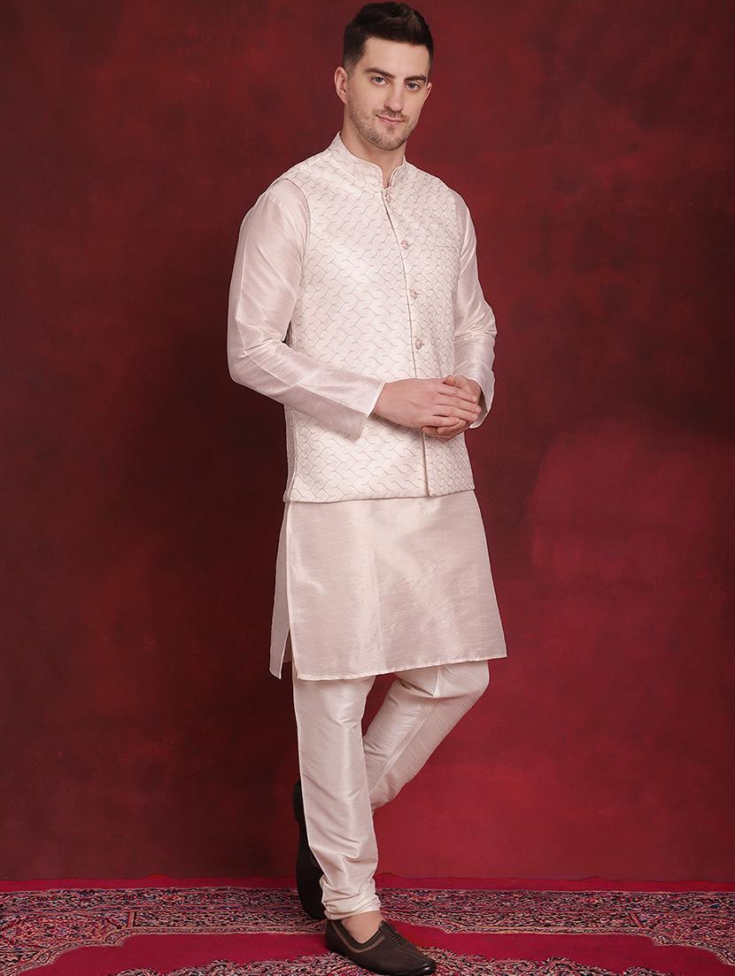 men solid kurta pyjama set with printed jacket - 21524871 - Standard Image - 1